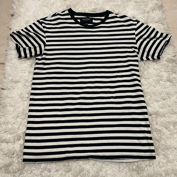 PACSUN Mens Small Black White Striped Crew Neck Tshirt - Picture 1 of 7